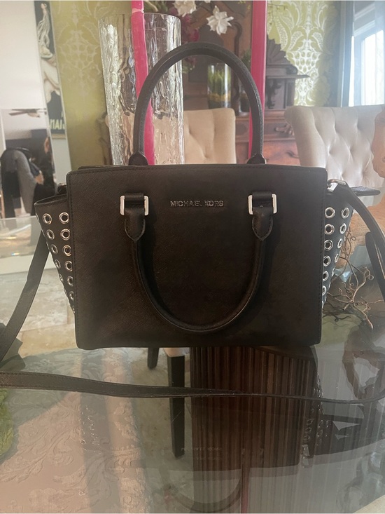 Michael Kors Handbags - Michael Kors Black Leather Satchel with Silver Eyelet Trim
